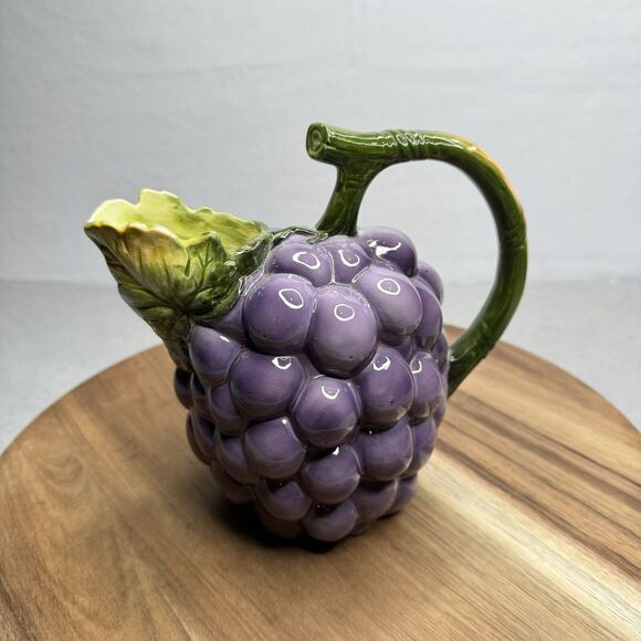 Vintage 8" Haldon Group Grapes Cluster Ceramic Pitcher Hand‎ Painted 1982 Used - Picture 1 of 9